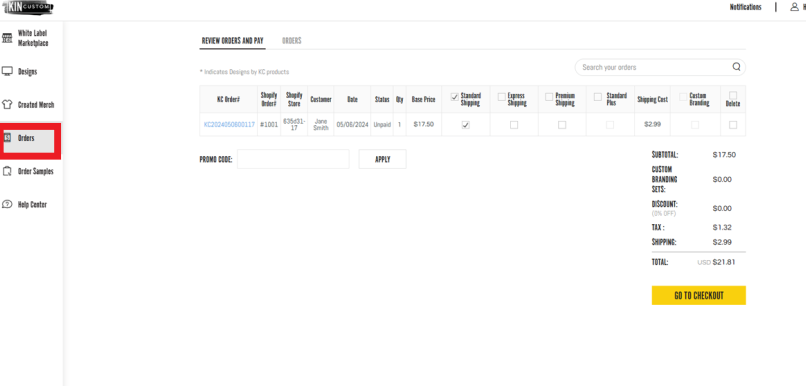 How do I process my Shopify Orders in the Kin Custom app?